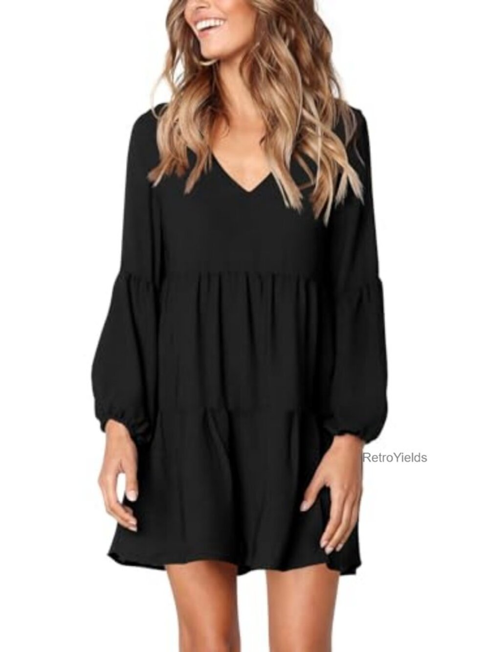Amoretu Women's Tunic Dress Long Sleeve V Neck Loose Swing Shift Casual